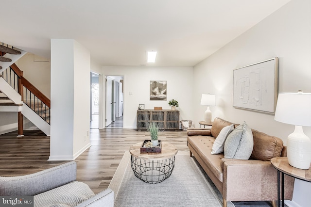 living room with hardwood / wood-style flooring