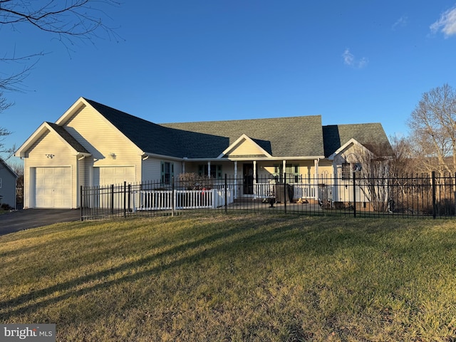 single story home with a garage and a front yard