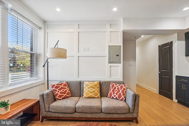 living room featuring hardwood / wood-style floors and electric panel