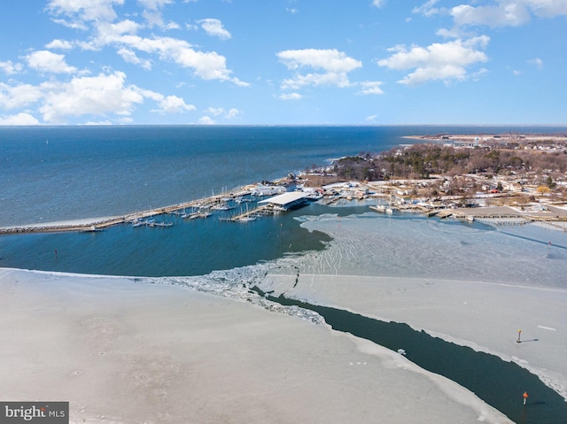 aerial view with a view of the beach and a water view