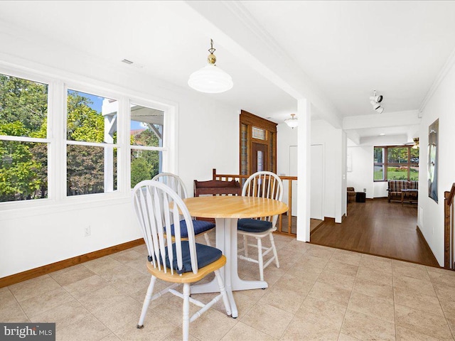 dining room with a healthy amount of sunlight and ornamental molding