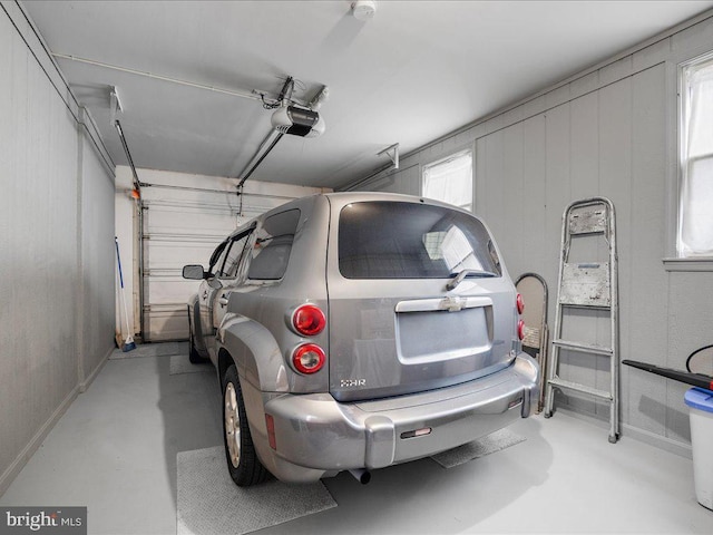 garage with a garage door opener