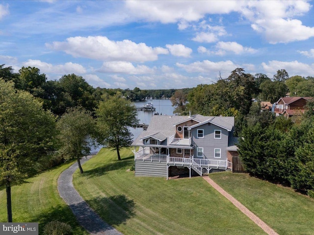 bird's eye view featuring a water view