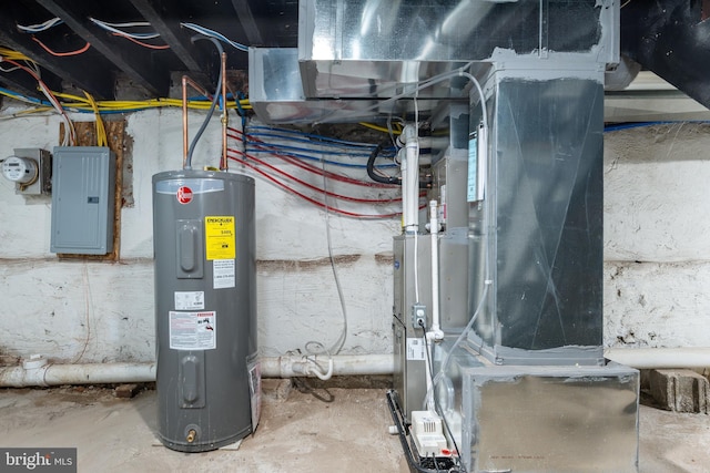 utility room featuring electric water heater and electric panel