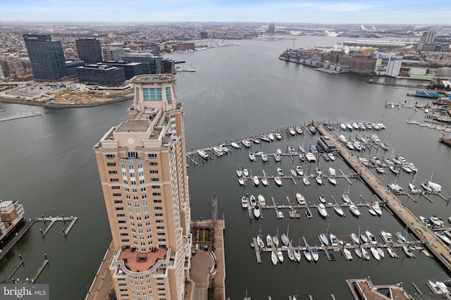 aerial view with a water view