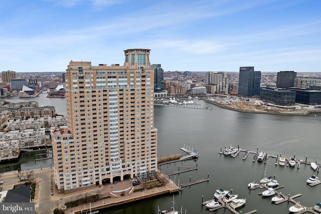 bird's eye view featuring a water view