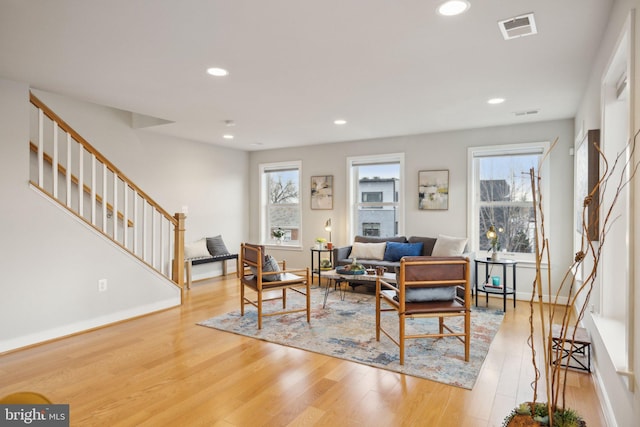 living room with light wood-type flooring