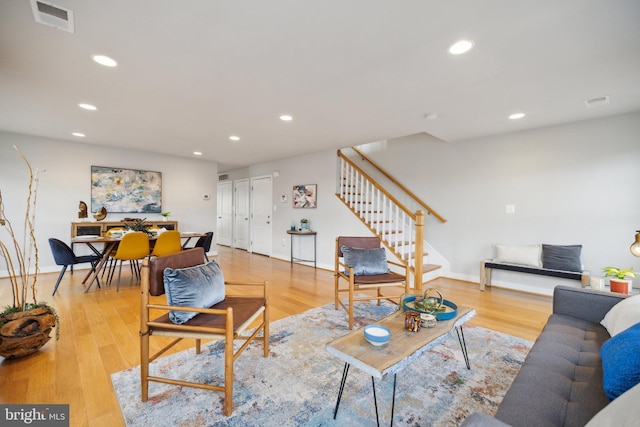 living room featuring light wood-type flooring