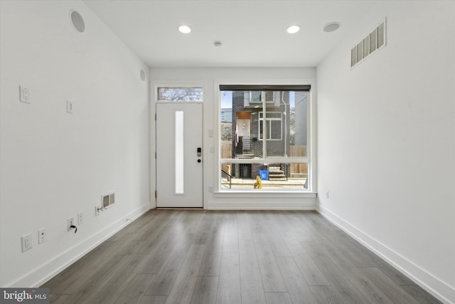 foyer entrance featuring a wealth of natural light and dark hardwood / wood-style floors