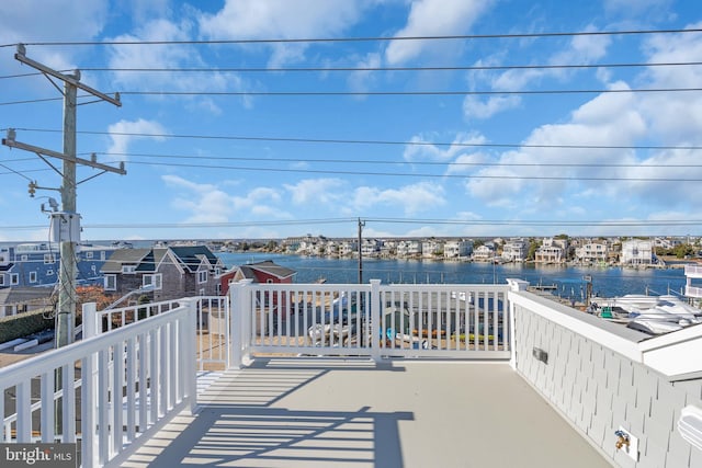 view of patio featuring a water view