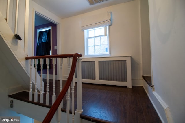 stairway featuring hardwood / wood-style floors