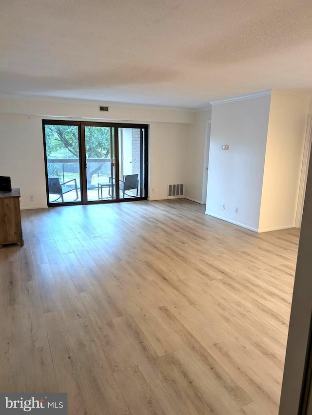 empty room featuring a textured ceiling and light hardwood / wood-style flooring