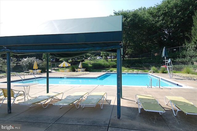 view of pool featuring a patio