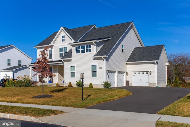 view of front facade featuring a garage and a front lawn