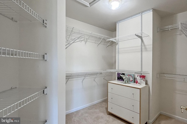 spacious closet with light colored carpet