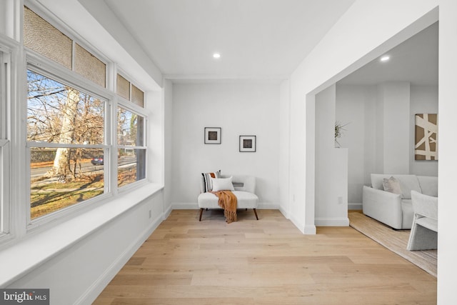 living area with light hardwood / wood-style flooring