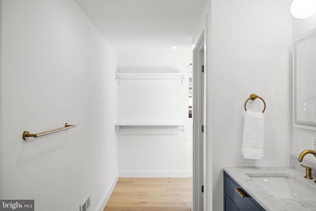 bathroom featuring hardwood / wood-style floors and vanity