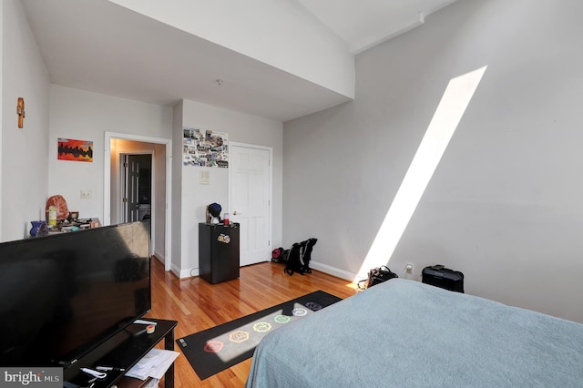 bedroom with wood-type flooring