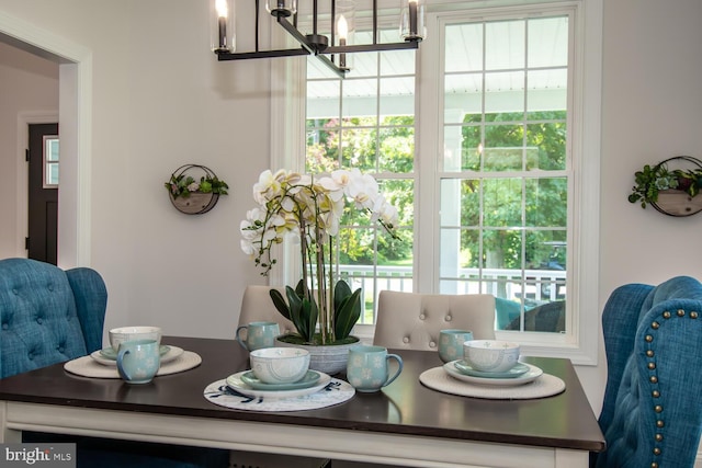 dining space featuring a notable chandelier and a wealth of natural light