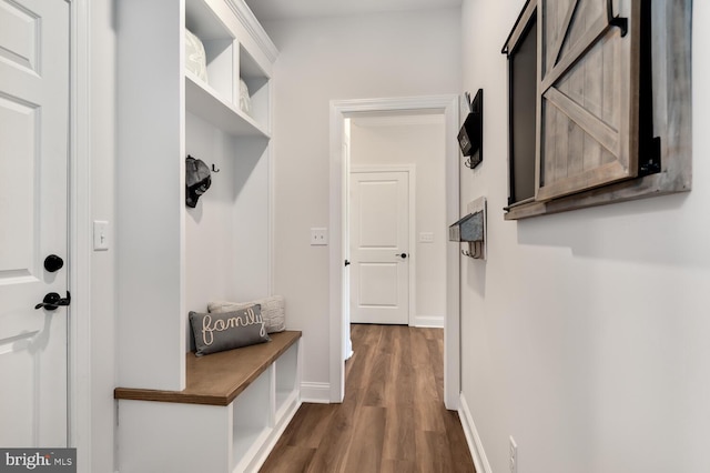 mudroom with dark wood-type flooring