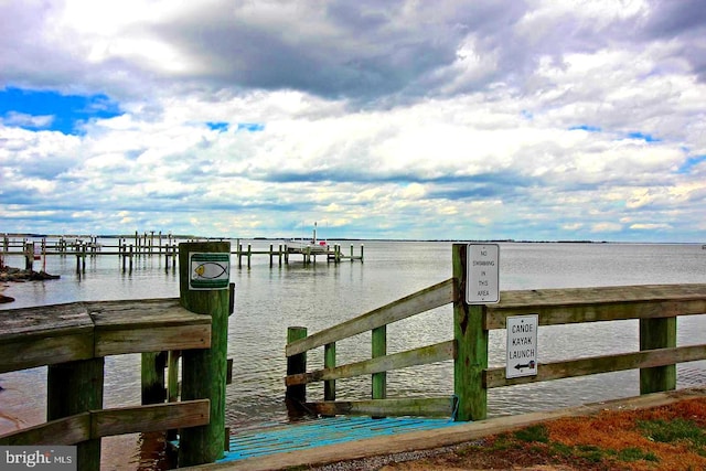 dock area with a water view