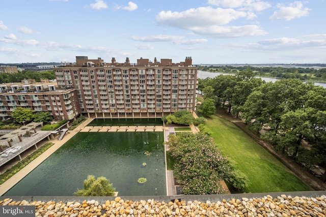 aerial view featuring a water view