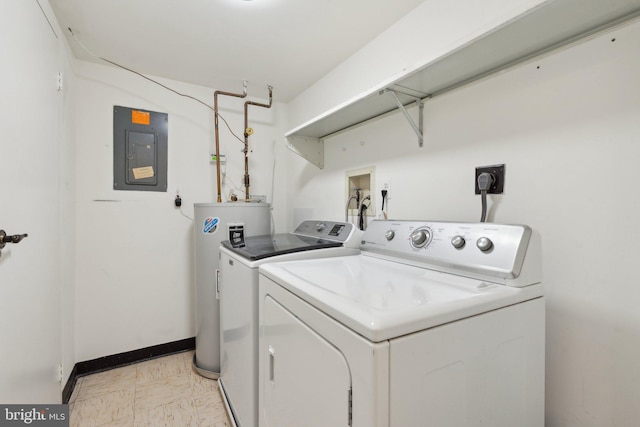 clothes washing area with electric water heater, washing machine and clothes dryer, and electric panel