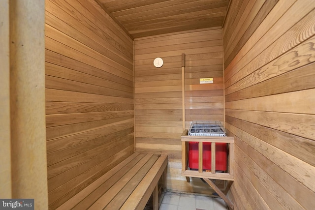 view of sauna featuring tile patterned floors