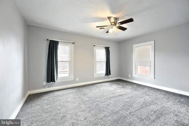 empty room featuring ceiling fan and carpet floors