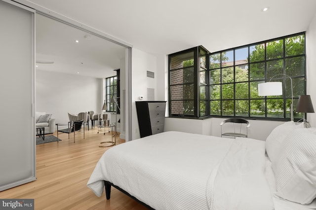 bedroom featuring multiple windows and wood-type flooring