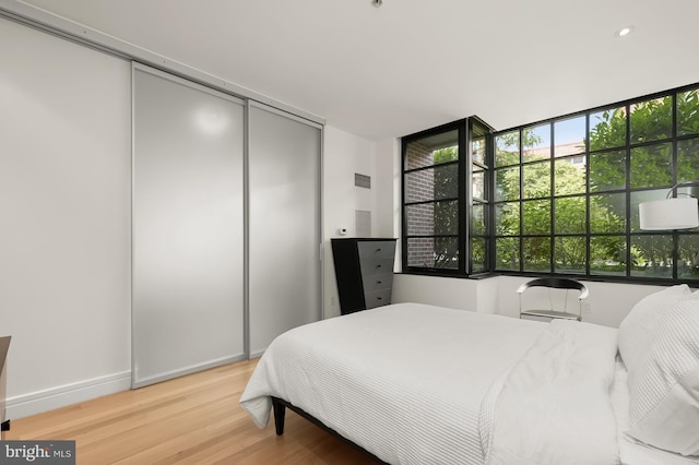 bedroom featuring a closet and hardwood / wood-style flooring