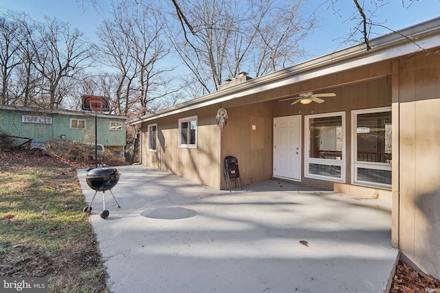 exterior space with a patio area and ceiling fan