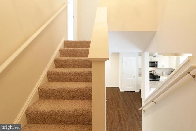 stairway featuring hardwood / wood-style floors