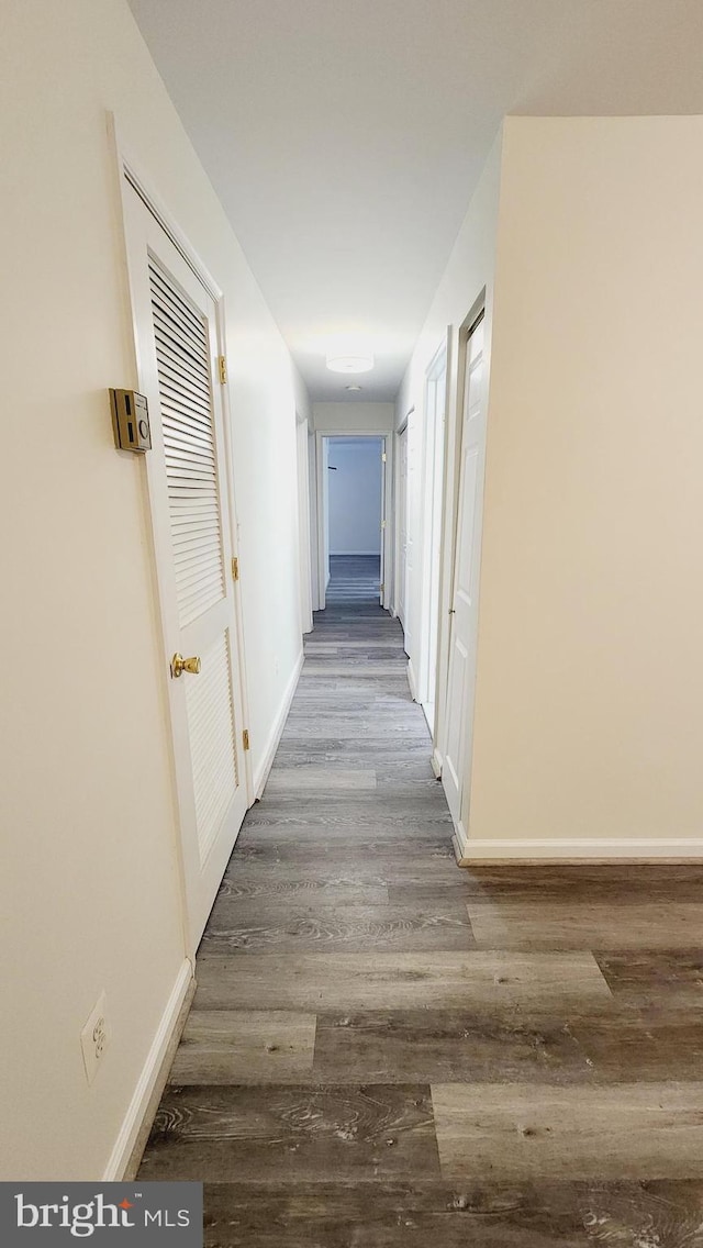 hall with dark hardwood / wood-style flooring