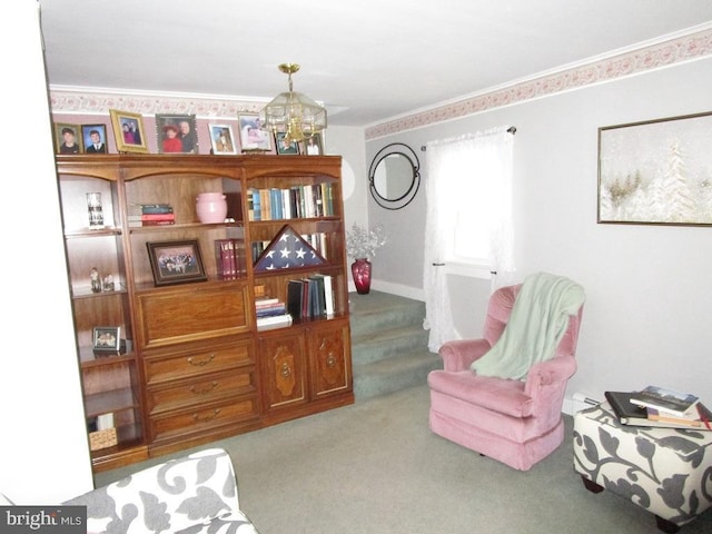 sitting room with light carpet