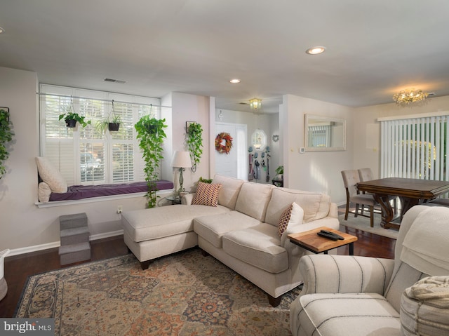 living room featuring dark hardwood / wood-style flooring