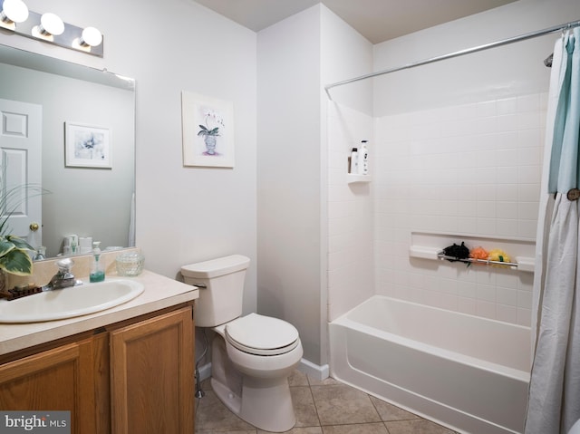 full bathroom featuring tile patterned floors, vanity, toilet, and shower / bathtub combination with curtain