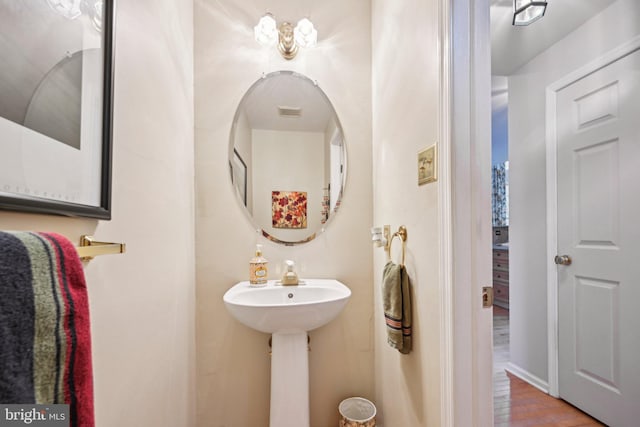 bathroom featuring wood-type flooring