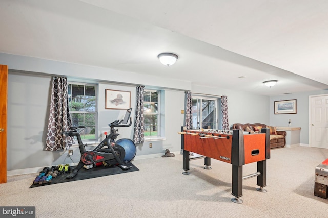 game room with carpet flooring