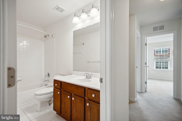 full bathroom with tile patterned flooring, shower / bathing tub combination, vanity, and toilet