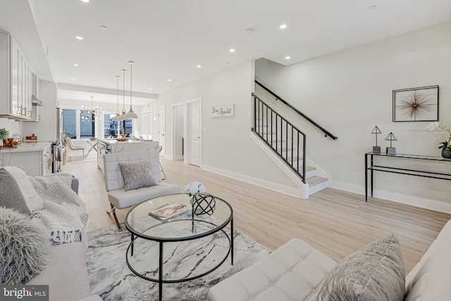 living room with light wood-type flooring