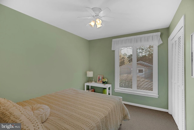 bedroom with carpet floors and ceiling fan