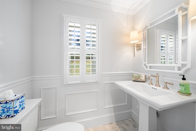 bathroom with ornamental molding