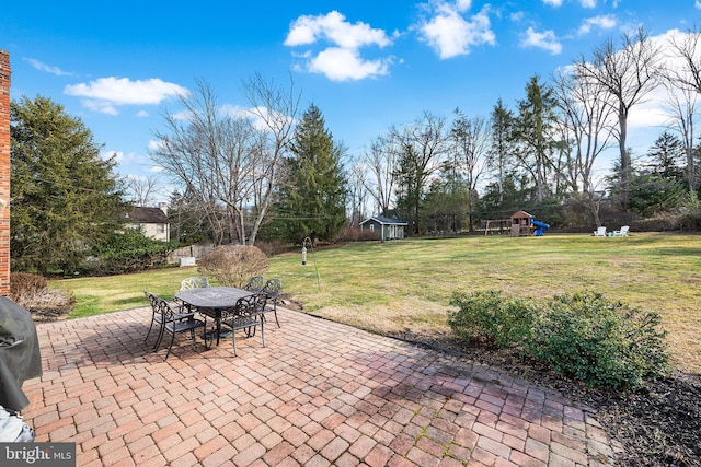 view of patio / terrace featuring a playground