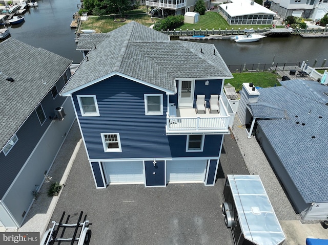 aerial view featuring a water view