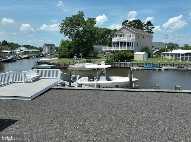 dock area with a water view