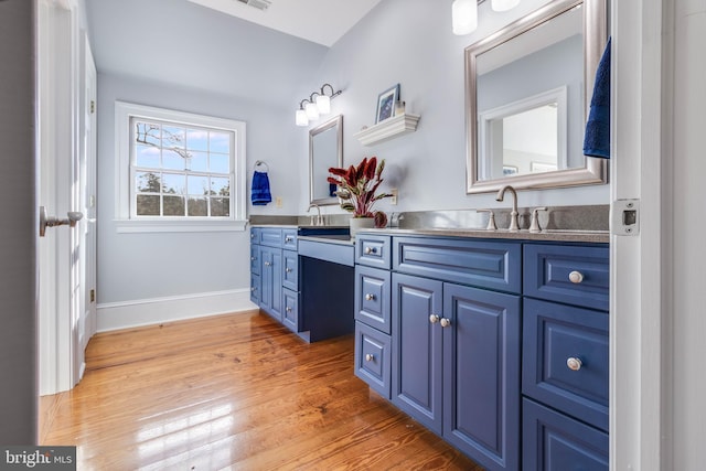 bathroom with hardwood / wood-style floors and vanity