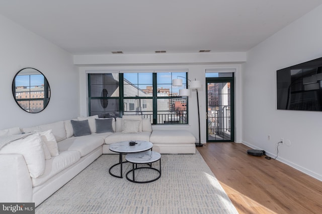 living room with hardwood / wood-style flooring