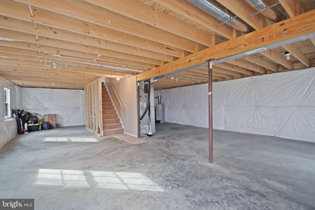 basement featuring water heater