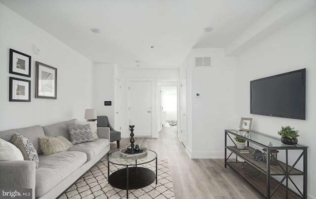 living room with light wood-type flooring